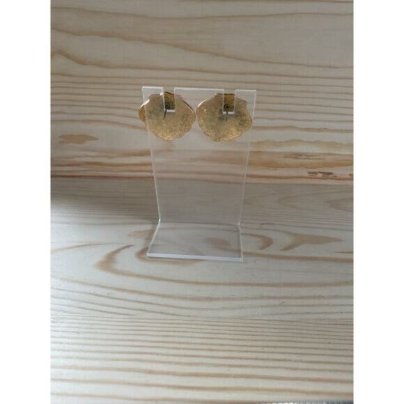 Vintage Goldtone & Enamel Shell Stud Pierced Earrings - Picture 2 of 3